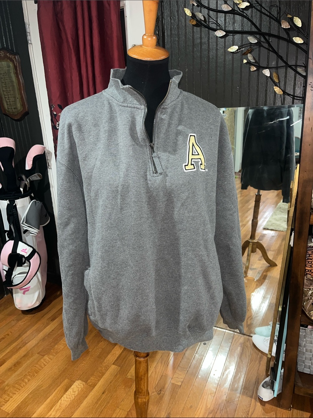Stadium Athletics Gray Quarter-Zip Pullover with Yellow Trim 'A' Patch